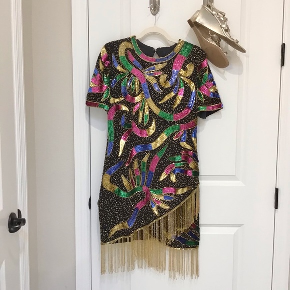 Vintage Scala Beaded Silk Dress, Size PM, EUC - Picture 1 of 10